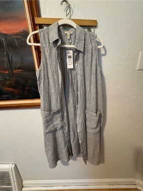 NWT Eileen Fisher 100% Linen Gray Classic Collar Dress